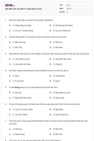 Giải SBT Lịch sử 6 Bài 9. Trung Quốc cổ đại