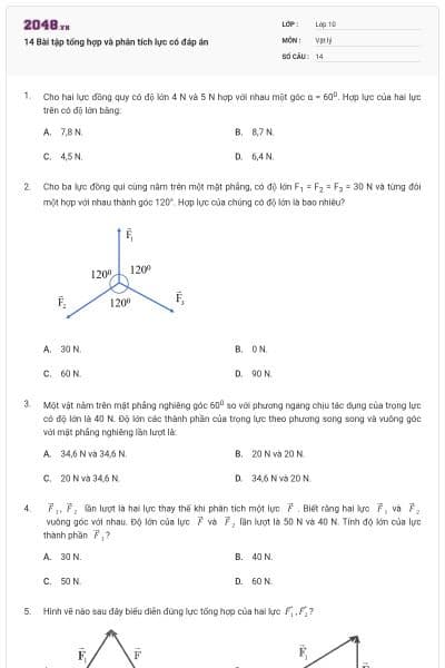 14 Bài tập tổng hợp và phân tích lực có đáp án