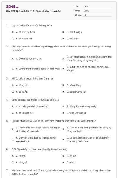 Giải SBT Lịch sử 6 Bài 7. Ai Cập và Lưỡng Hà cổ đại