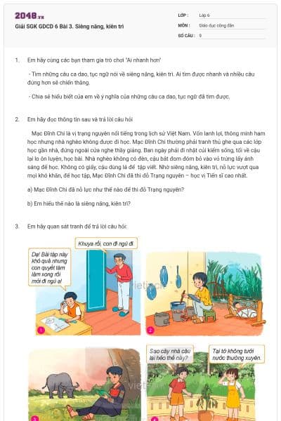 Giải SGK GDCD 6 Bài 3. Siêng năng, kiên trì