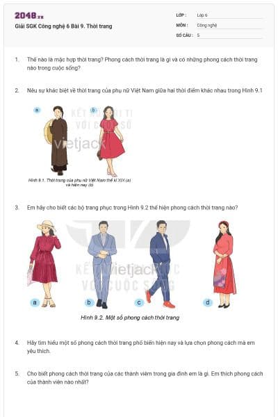 Giải SGK Công nghệ 6 Bài 9. Thời trang