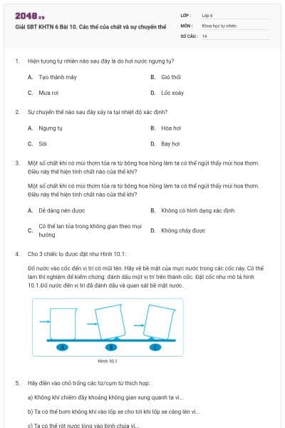 Giải SBT KHTN 6 Bài 10. Các thể của chất và sự chuyển thể