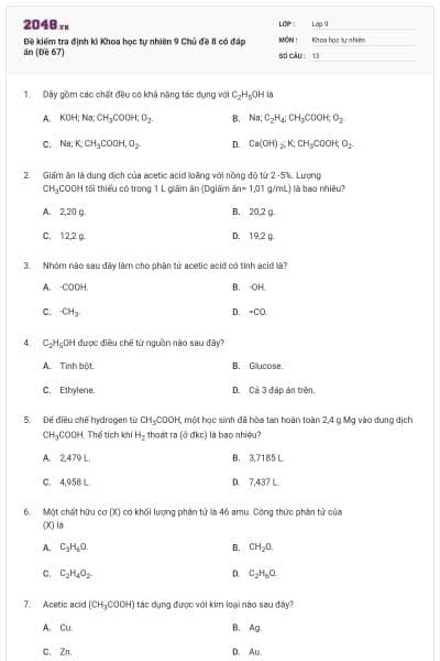 Đề kiểm tra định kì Khoa học tự nhiên 9 Chủ đề 8 có đáp án (Đề 67)