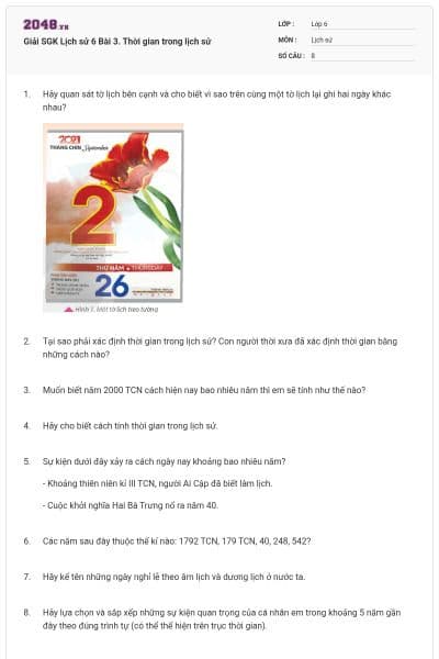Giải SGK Lịch sử 6 Bài 3. Thời gian trong lịch sử