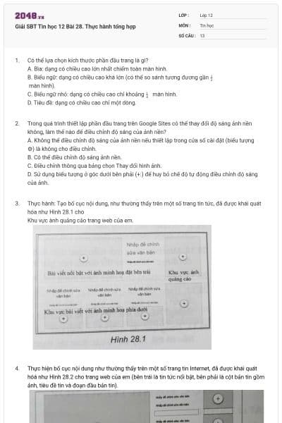 Giải SBT Tin học 12 Bài 28. Thực hành tổng hợp