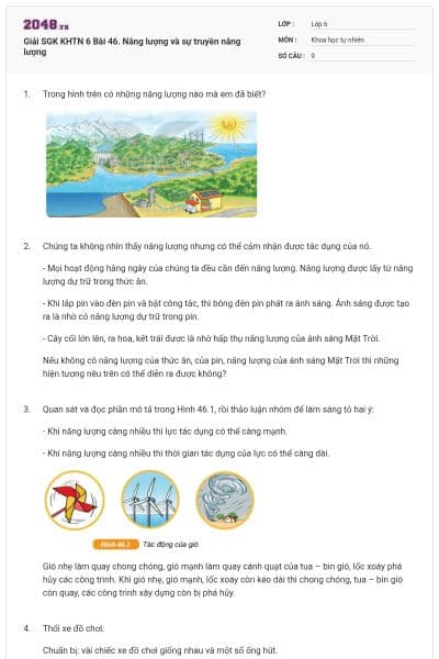 Giải SGK KHTN 6 Bài 46. Năng lượng và sự truyền năng lượng