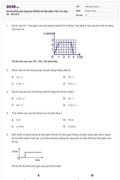 Đề thi Đánh giá năng lực ĐHQG Hà Nội phần Vật lí có đáp án - Đề số 5