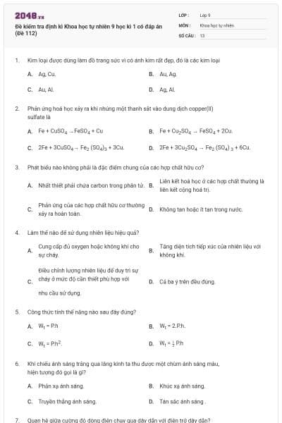 Đề kiểm tra định kì Khoa học tự nhiên 9 học kì 1 có đáp án (Đề 112)