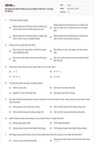 Đề kiểm tra định kì Khoa học tự nhiên 9 Chủ đề 1 có đáp án (Đề 6)