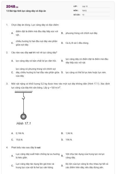13 Bài tập tính lực căng dây có đáp án