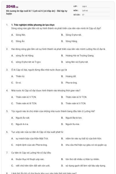 Đề cương ôn tập cuối kì 1 Lịch sử 6 (có đáp án) - Bài tập tự luyện