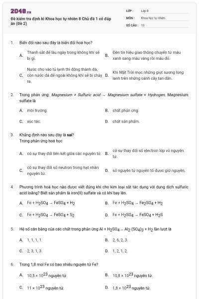 Đề kiểm tra định kì Khoa học tự nhiên 8 Chủ đề 1 có đáp án (Đề 2)