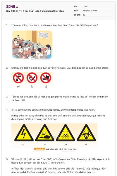 Giải SGK KHTN 6 Bài 2. An toàn trong phòng thực hành