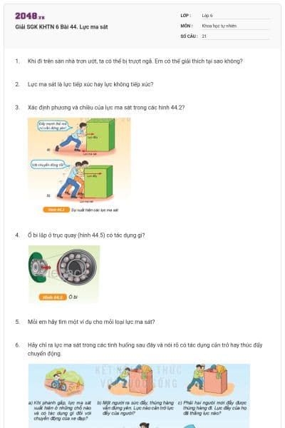 Giải SGK KHTN 6 Bài 44. Lực ma sát