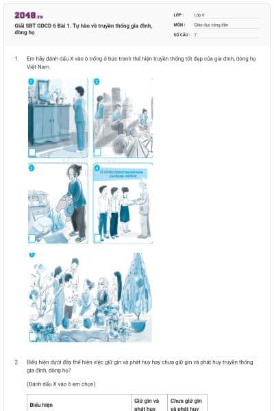 Giải SBT GDCD 6 Bài 1. Tự hào về truyền thống gia đình, dòng họ