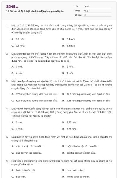 12 Bài tập về định luật bảo toàn động lượng có đáp án