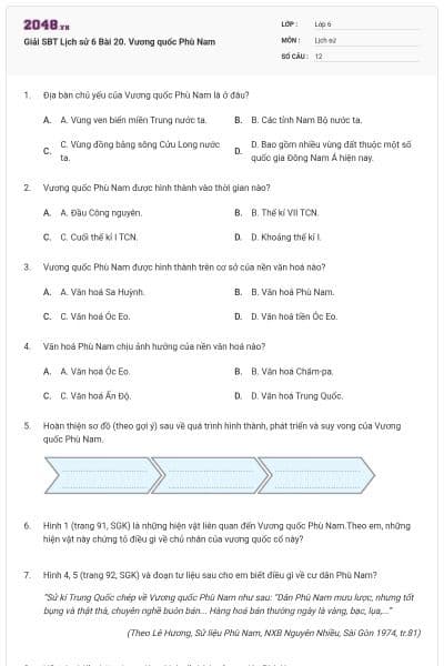 Giải SBT Lịch sử 6 Bài 20. Vương quốc Phù Nam
