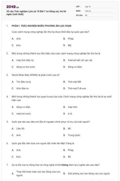 35 câu Trắc nghiệm Lịch sử 10 Bài 7 có đúng sai, trả lời ngắn (mới nhất)