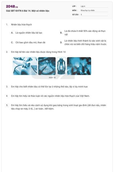 Giải SBT KHTN 6 Bài 14. Một số nhiên liệu