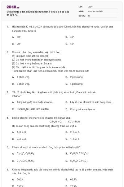 Đề kiểm tra định kì Khoa học tự nhiên 9 Chủ đề 8 có đáp án (Đề 70)