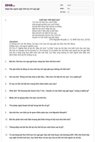 (Ngữ liệu ngoài sgk) Chế học trò ngủ gật