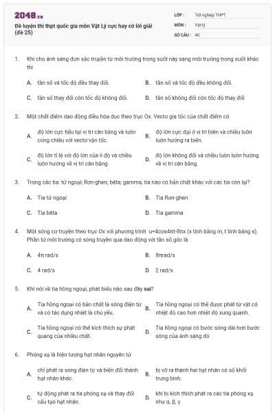 Đề luyện thi thpt quốc gia môn Vật Lý cực hay có lời giải (đề 25)