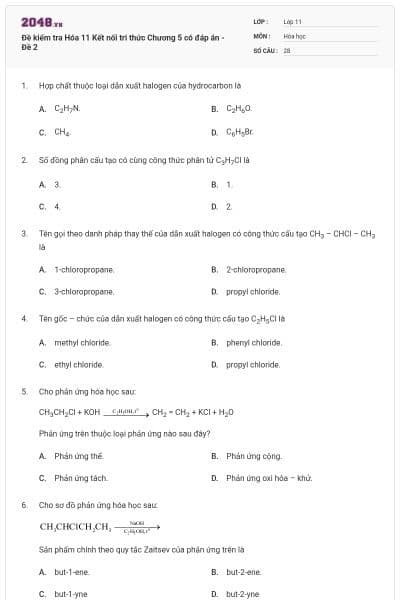 Đề kiểm tra Hóa 11 Kết nối tri thức Chương 5 có đáp án - Đề 2