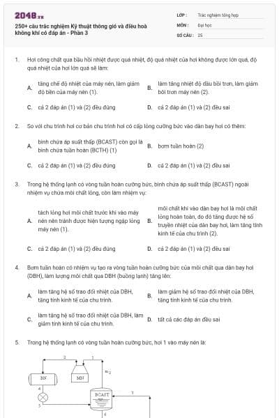 250+ câu trắc nghiệm Kỹ thuật thông gió và điều hoà không khí có đáp án - Phần 3