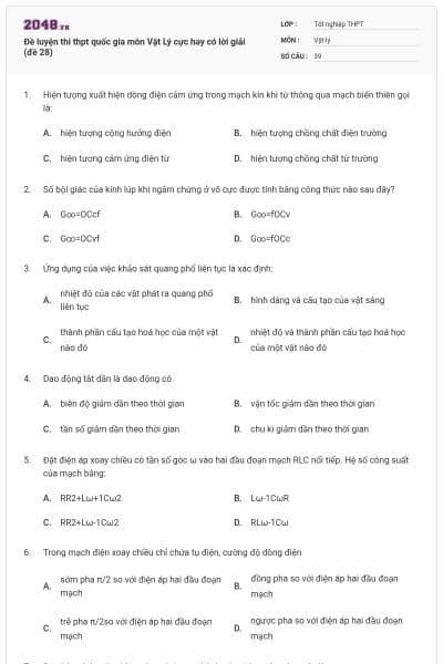 Đề luyện thi thpt quốc gia môn Vật Lý cực hay có lời giải (đề 28)