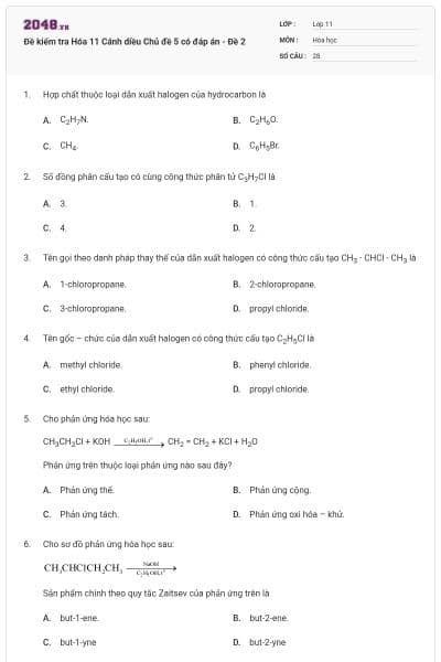 Đề kiểm tra Hóa 11 Cánh diều Chủ đề 5 có đáp án - Đề 2