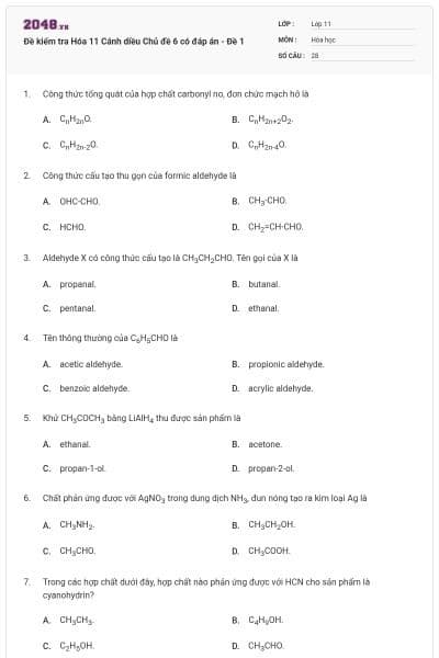 Đề kiểm tra Hóa 11 Cánh diều Chủ đề 6 có đáp án - Đề 1