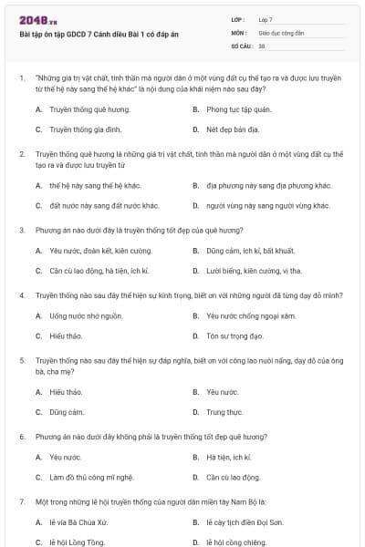 Bài tập ôn tập GDCD 7 Cánh diều Bài 1 có đáp án