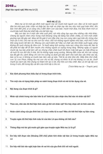 (Ngữ liệu ngoài sgk) Nhà mẹ Lê (2)