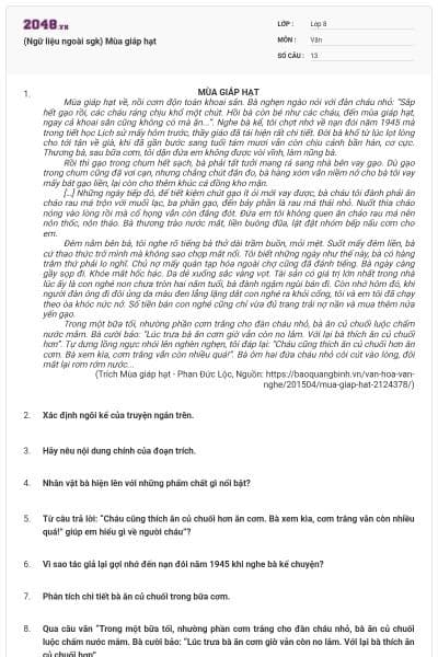 (Ngữ liệu ngoài sgk) Mùa giáp hạt