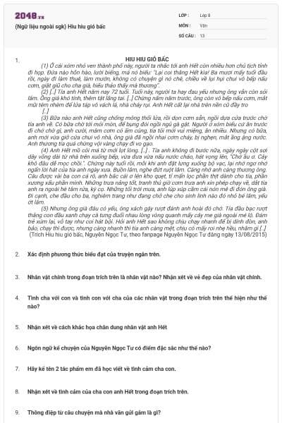 (Ngữ liệu ngoài sgk) Hiu hiu gió bấc