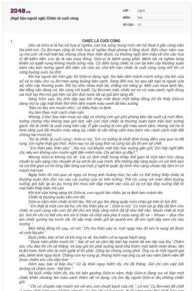 (Ngữ liệu ngoài sgk) Chiếc lá cuối cùng