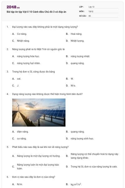 Bài tập ôn tập Vật lí 10 Cánh diều Chủ đề 3 có đáp án