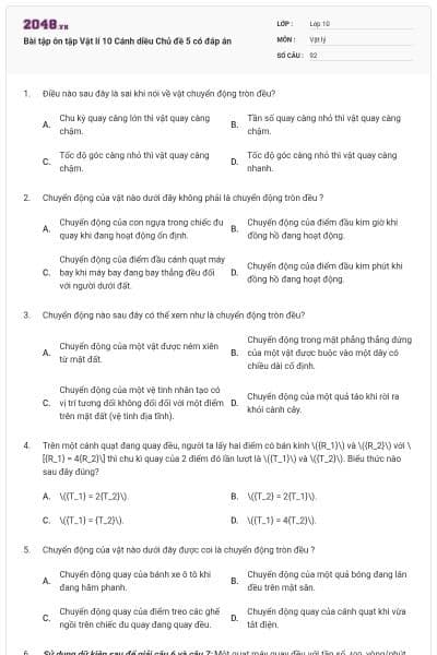 Bài tập ôn tập Vật lí 10 Cánh diều Chủ đề 5 có đáp án