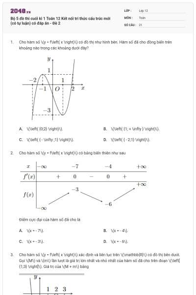 Bộ 5 đề thi cuối kì 1 Toán 12 Kết nối tri thức cấu trúc mới (có tự luận) có đáp án - Đề 2