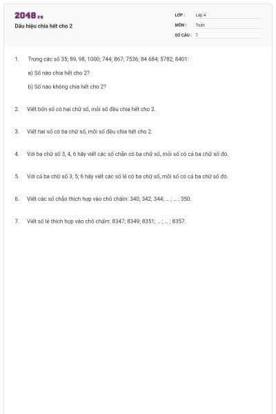 Dấu hiệu chia hết cho 2