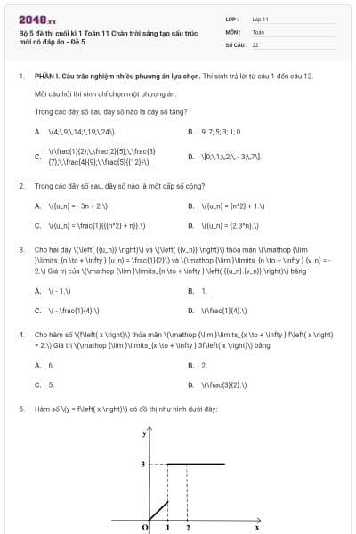 Bộ 5 đề thi cuối kì 1 Toán 11 Chân trời sáng tạo cấu trúc mới có đáp án - Đề 5