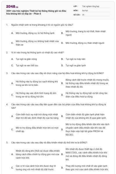 300+ câu trắc nghiệm Thiết kế hệ thống thông gió và điều hòa không khí có đáp án - Phần 6