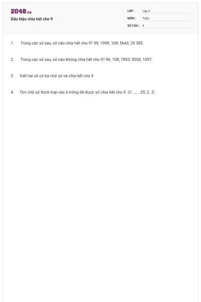 Dấu hiệu chia hết cho 9