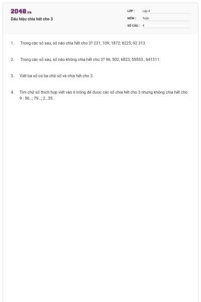 Dấu hiệu chia hết cho 3