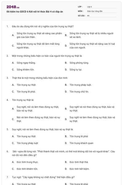Đề kiểm tra GDCD 6 Kết nối tri thức Bài 4 có đáp án