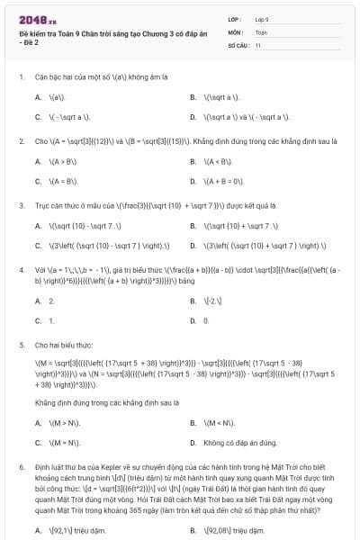 Đề kiểm tra Toán 9 Chân trời sáng tạo Chương 3 có đáp án - Đề 2