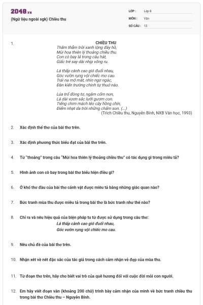 (Ngữ liệu ngoài sgk) Chiều thu