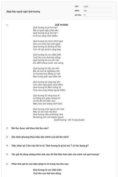 (Ngữ liệu ngoài sgk) Quê hương