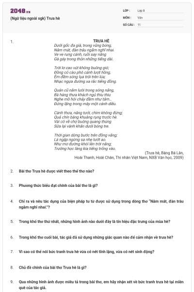 (Ngữ liệu ngoài sgk) Trưa hè