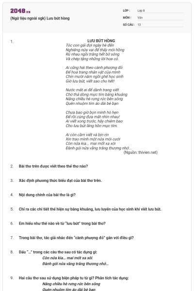 (Ngữ liệu ngoài sgk) Lưu bút hồng